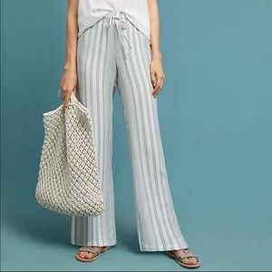 Anthropologie Cloth & Stone Striped Wide Leg Linen Blend Pants Size Medium